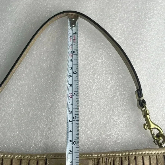 COACH Signature Madison Gold Gathered Pleated Leather Strap Handbag Wristlet - Picture 12 of 13